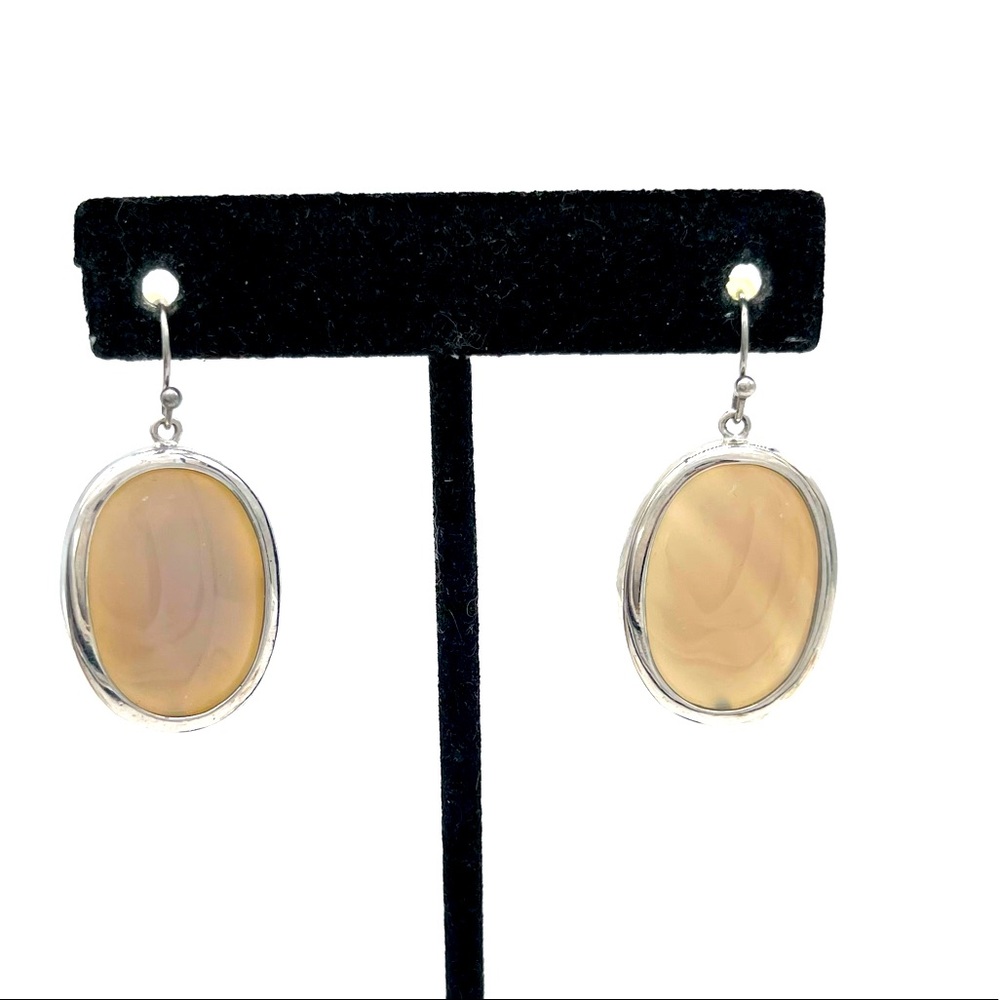 Dangle Earrings with Moon Stone on Silver tone